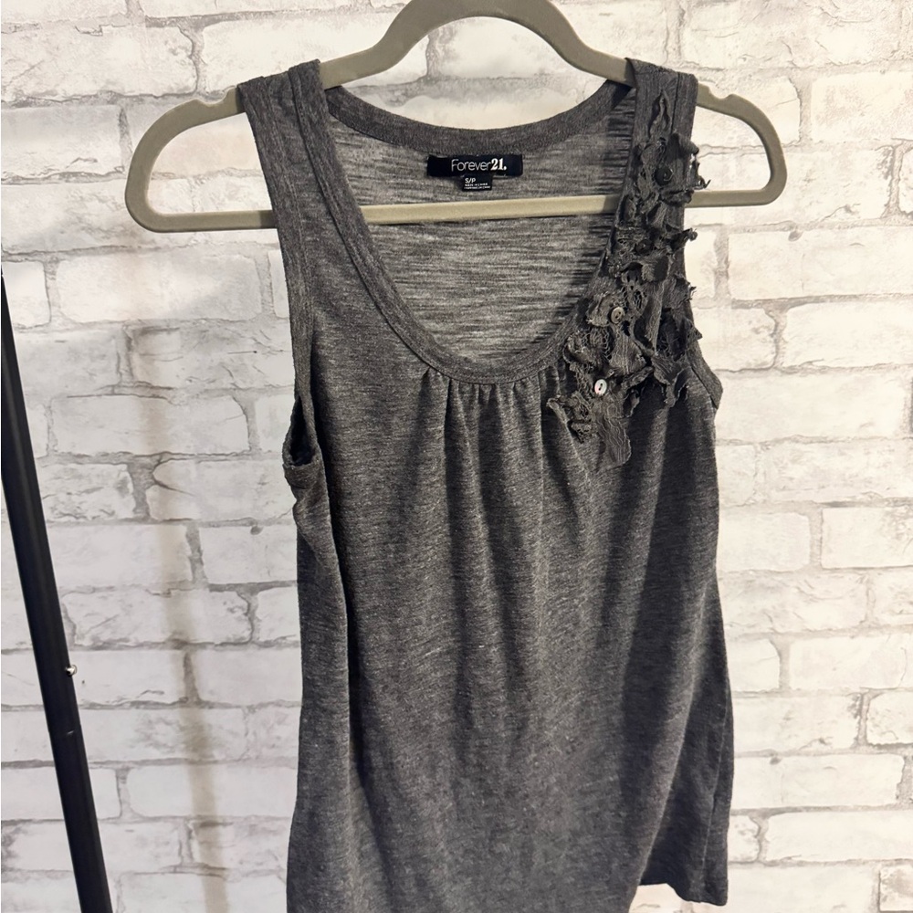 Forever 21 Charcoal Tank with Floral Accent